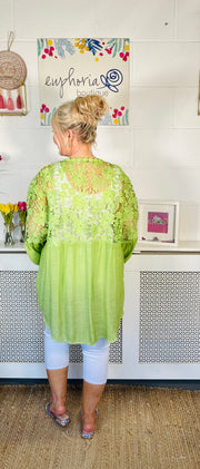 Arabella Lace Tunic Top - Olive Green
