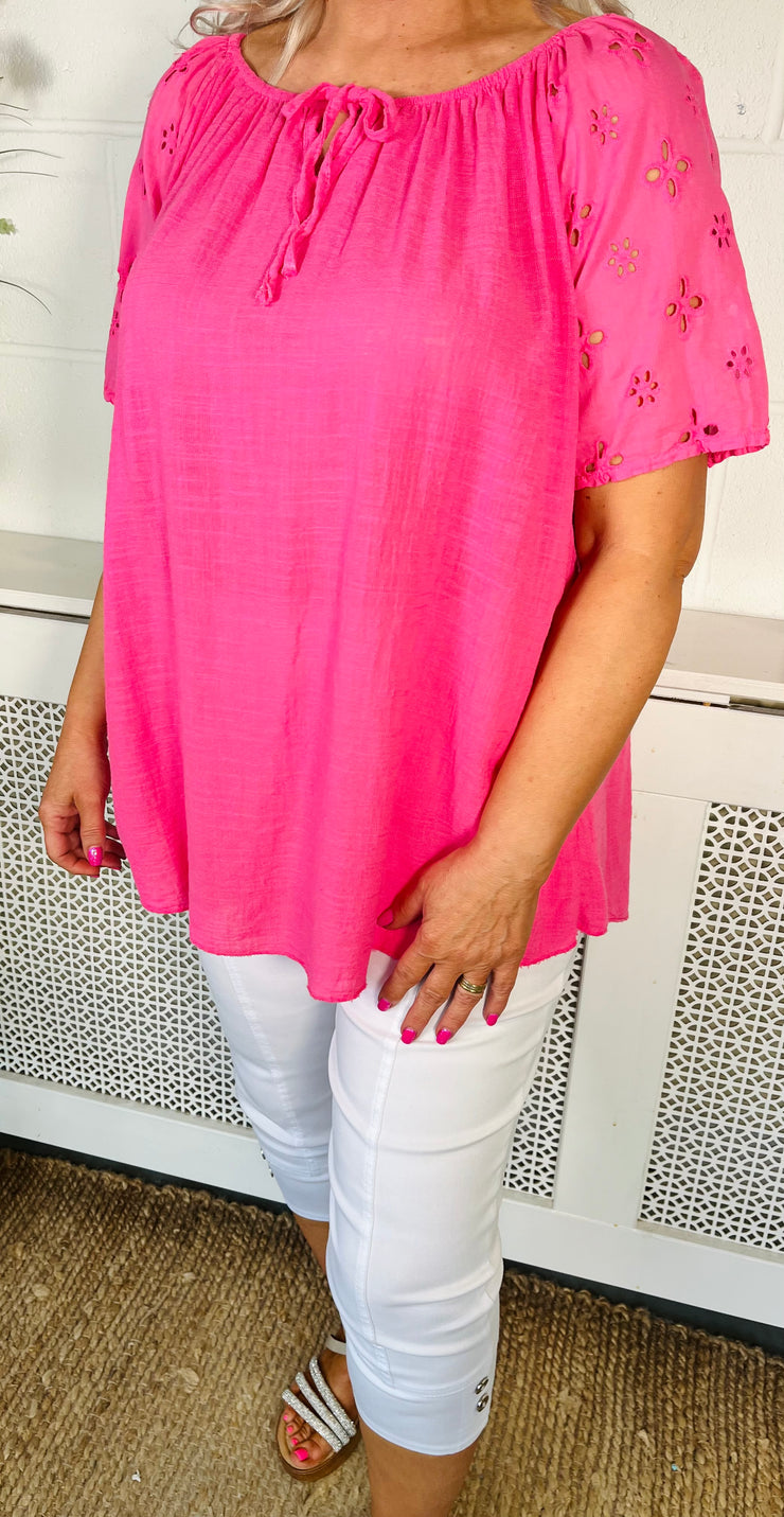 Sugar And Spice Cotton Top - Lipstick Pink