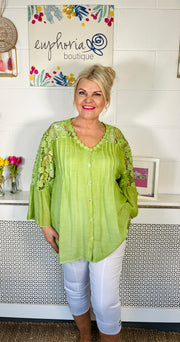 Arabella Lace Tunic Top - Olive Green