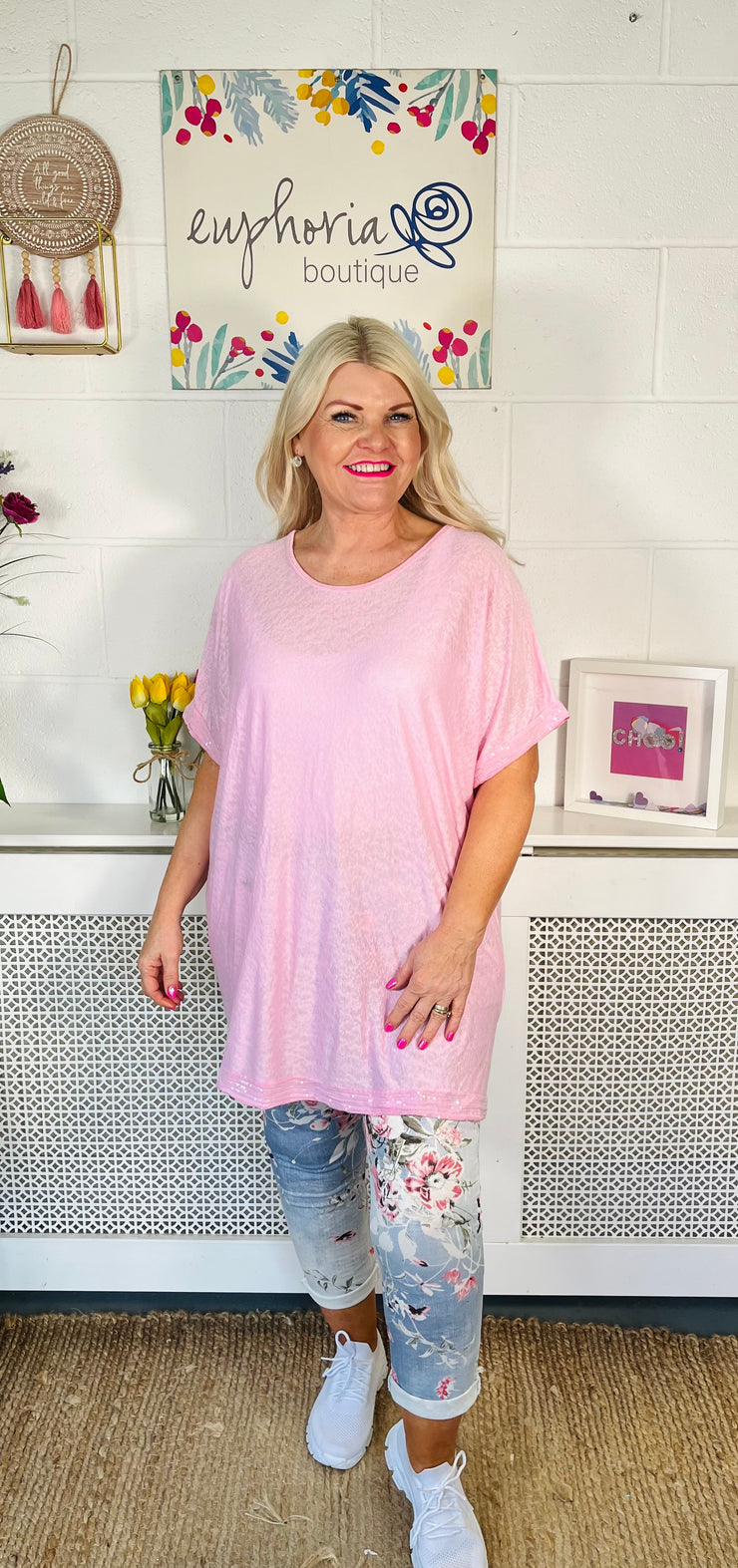 Glitz And Glamour Sequinned Tee - Baby Pink