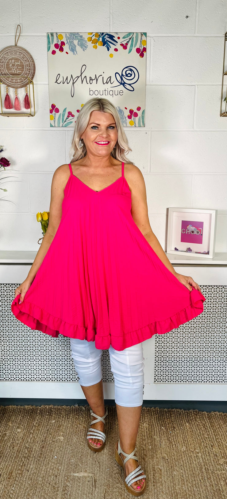 Royal Pleated  Tunic - Hot Pink