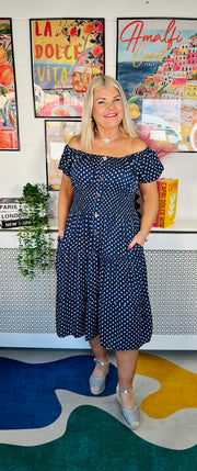 Lavender Lush Polka Dot Dress - Navy