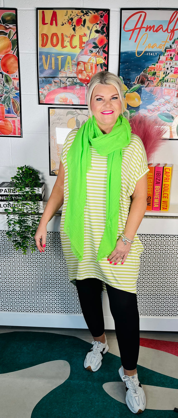 Coastal Stripes Tunic Top - Lime Green