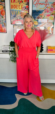 Picnic Perfect Jumpsuit - Coral