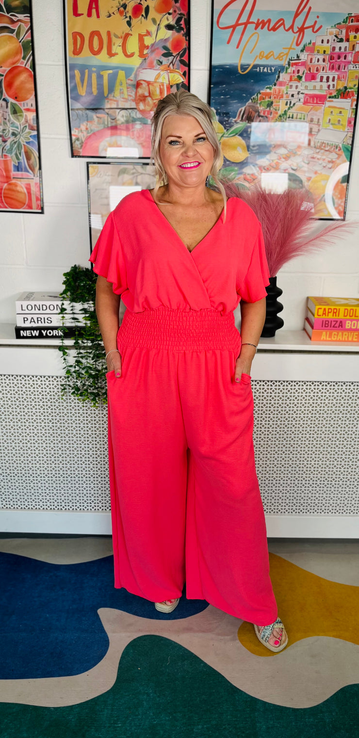 Picnic Perfect Jumpsuit - Coral