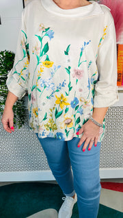 Rosy Glow Floral Top - Natural