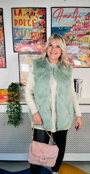 Tiffany Faux Fur Gilet - Mint