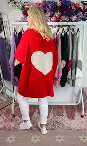 Andrea Fluffy Heart Knit - Red