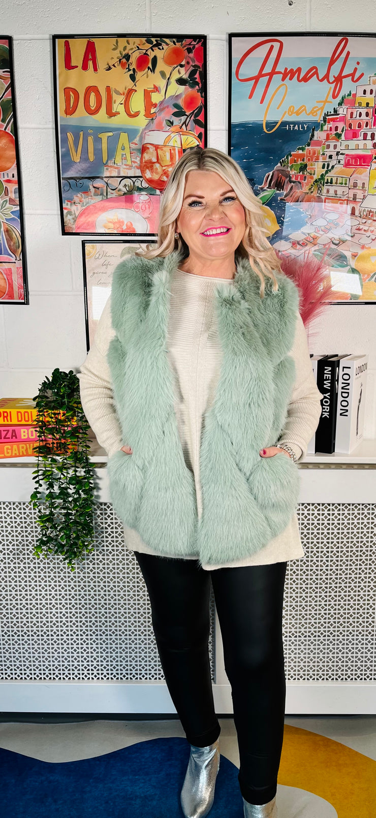 Tiffany Faux Fur Gilet - Mint