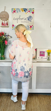 Cora Floral Tee With Scarf - Natural