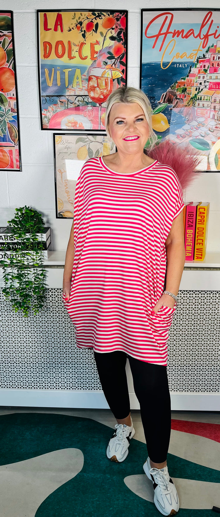 Coastal Stripes Tunic Top - Hot Pink