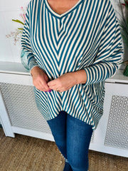 Hailey Glitter Striped Top - Teal