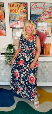 Summer Haze Floral Dress - Navy