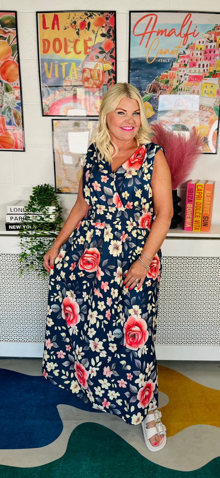 Summer Haze Floral Dress - Navy