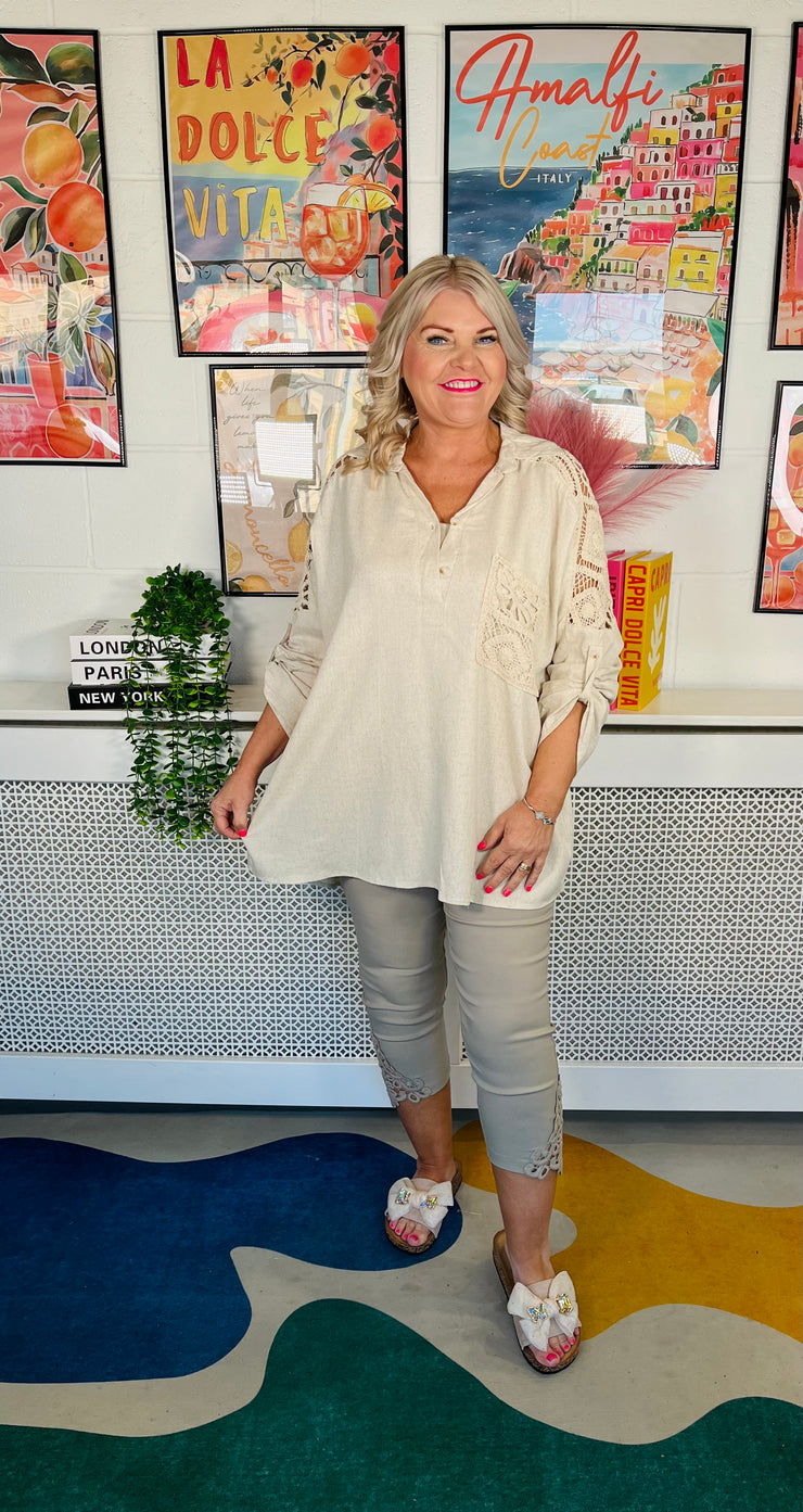 Crochet Pocket Tunic Top - Natural