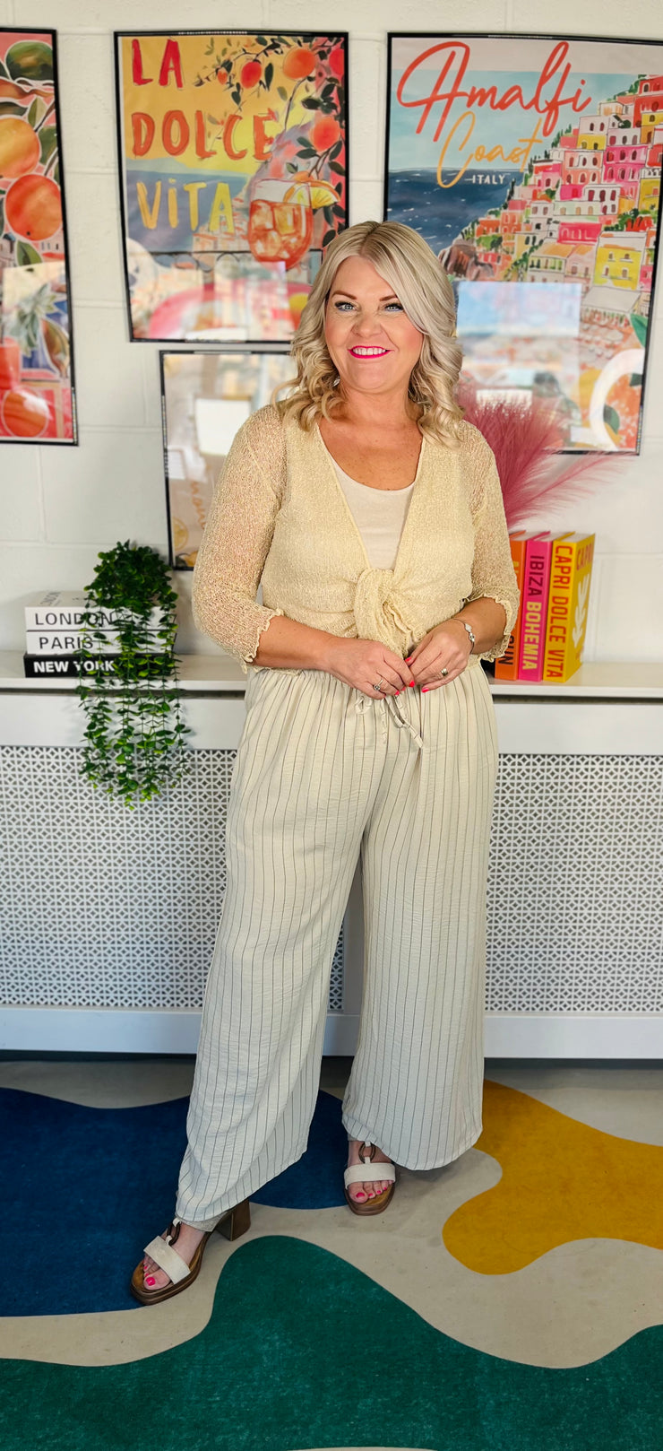 Laidback Striped Trousers - Natural
