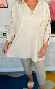 Crochet Pocket Tunic Top - Natural