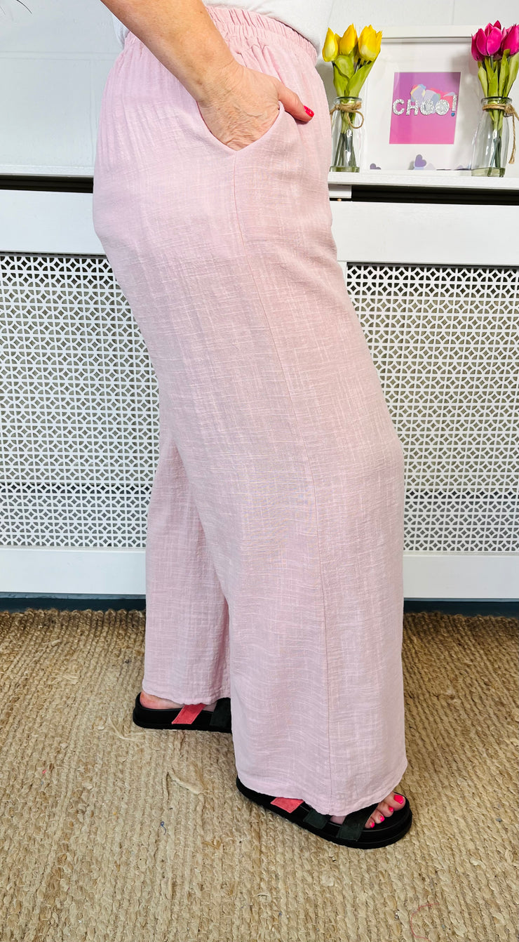 Colleen Wide Leg Cotton Trousers - Baby Pink