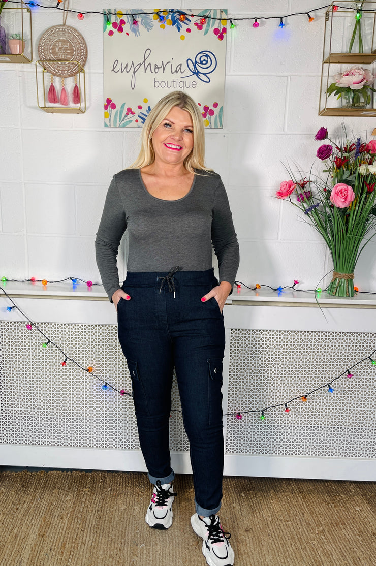 Isla Dark Denim Cargo Stretch Jeans