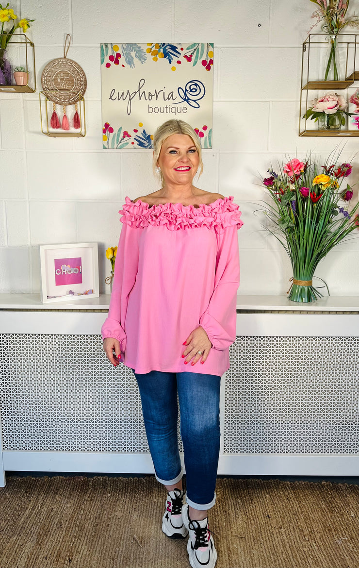 Graceful Neckline Floaty Top - Candy Pink
