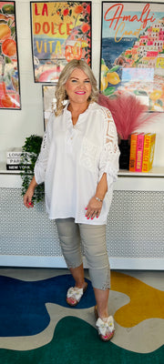 Crochet Pocket Tunic Top - White