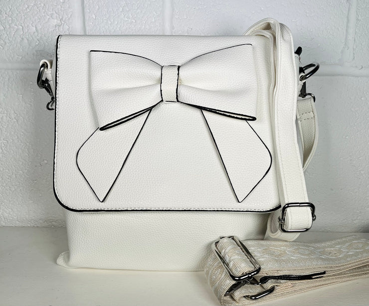 Bow Charm Crossbody Bag - White