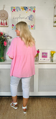 Quennell Cotton Top - Lipstick Pink