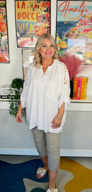 Crochet Pocket Tunic Top - White