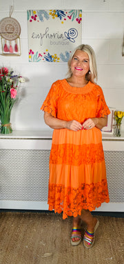 Blair Bardot Dress - Orange