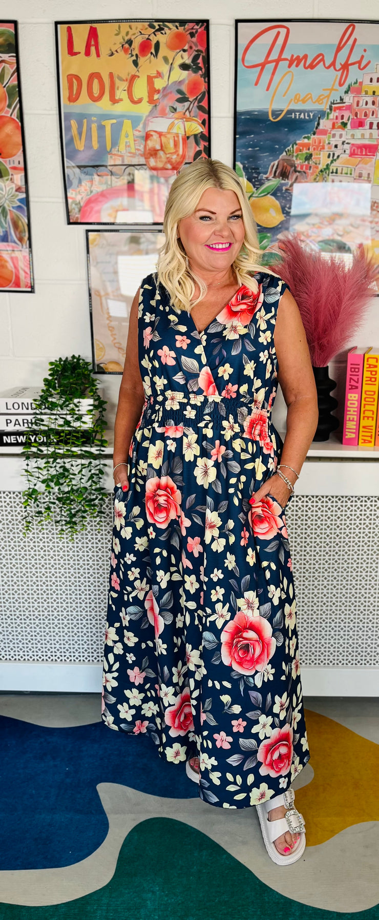 Summer Haze Floral Dress - Navy