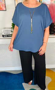 Royal Ribbed Tee - Denim Blue