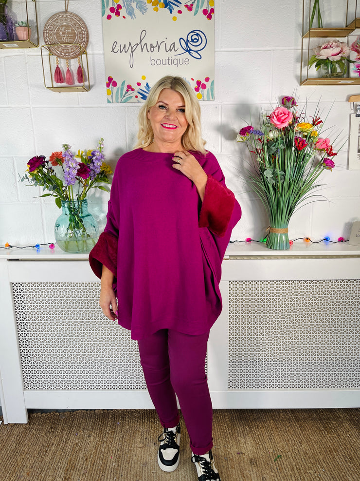 Wynter Faux Fur Trim Cape - Magenta
