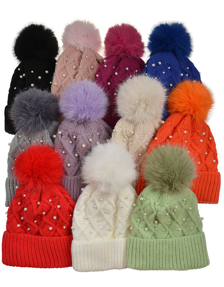 Pearl pom bobble hat - various colours