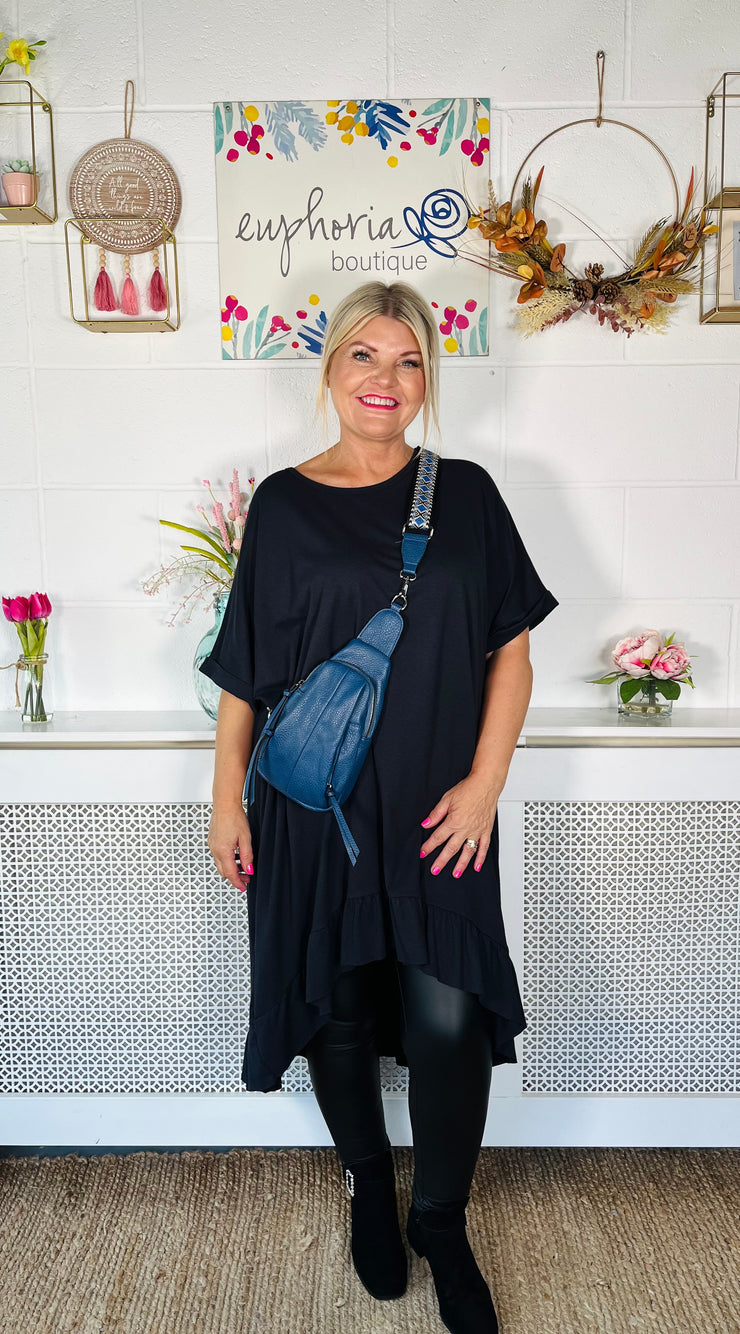 Bambi Frill Hem T-shirt Dress - Navy