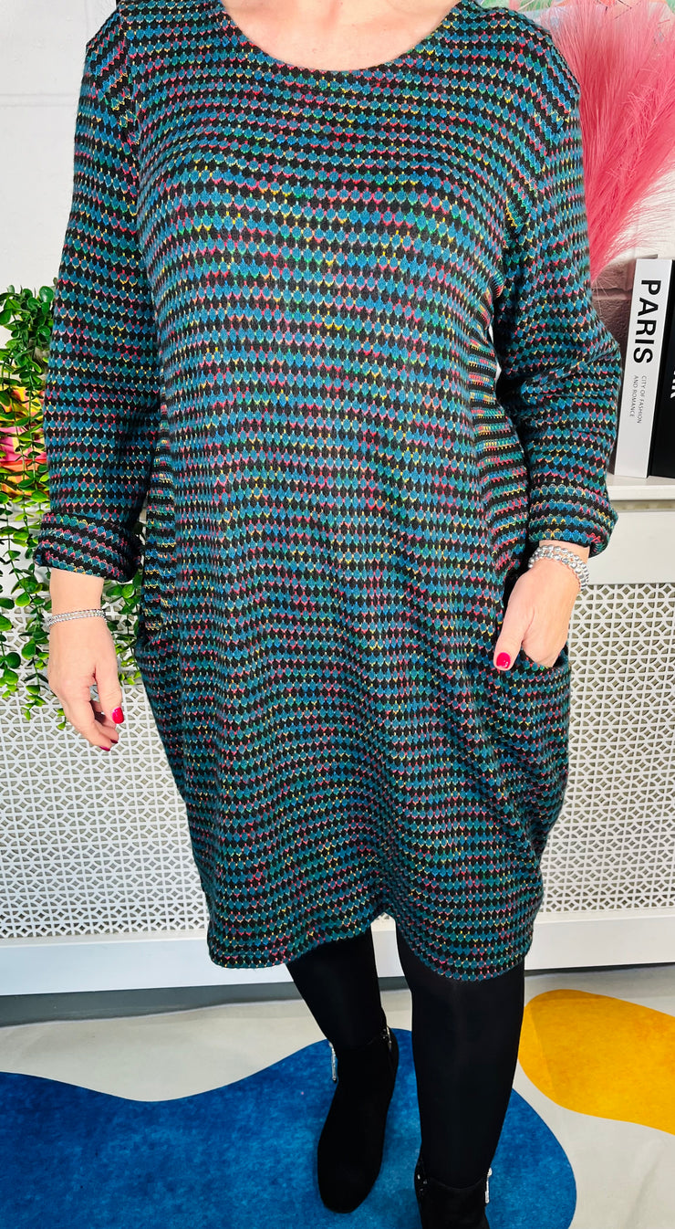 Norah Rainbow Jumper Dress Petrol Euphoria Boutique