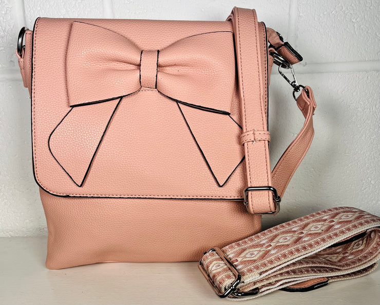 Bow Charm Crossbody Bag - Pink