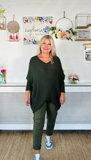 Bethel V neck Knit - Khaki