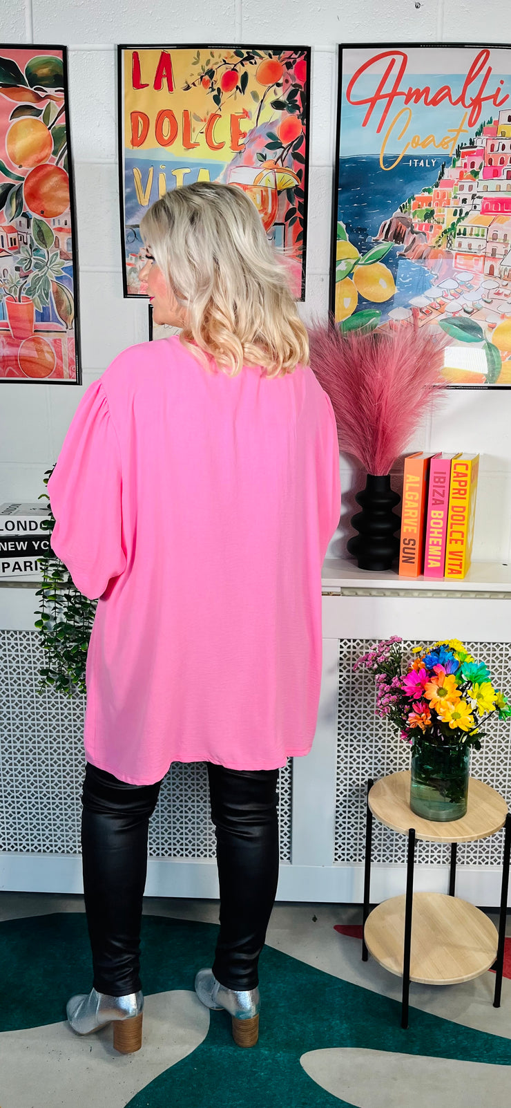 Giselle V neck Tunic Top - Candy Pink