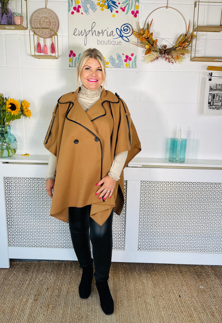 Antonia Luxury Cape Coat - Teddy