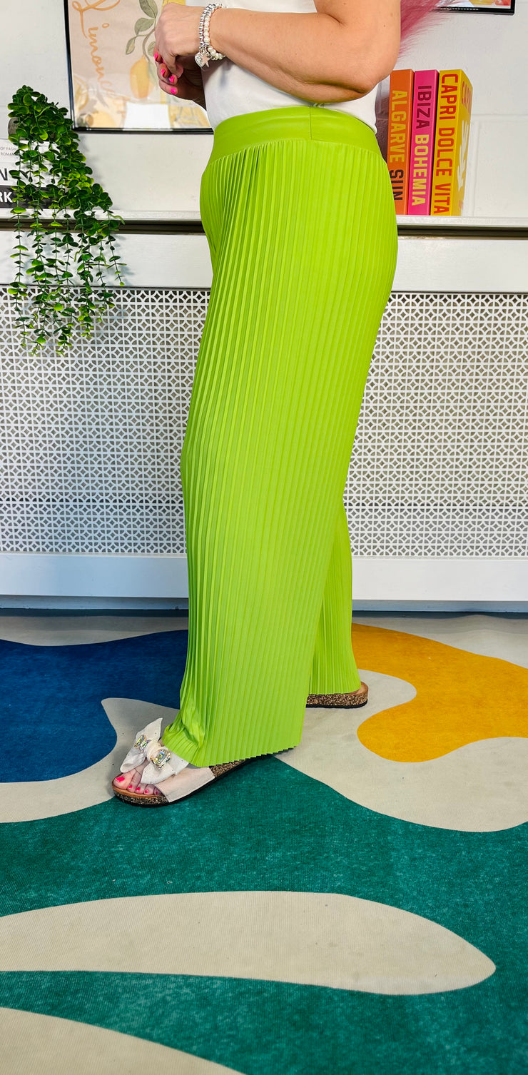 Ellie Pleated Trousers - Lime Green