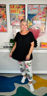 Sugar Rush Ruffle Sleeve Top - Black
