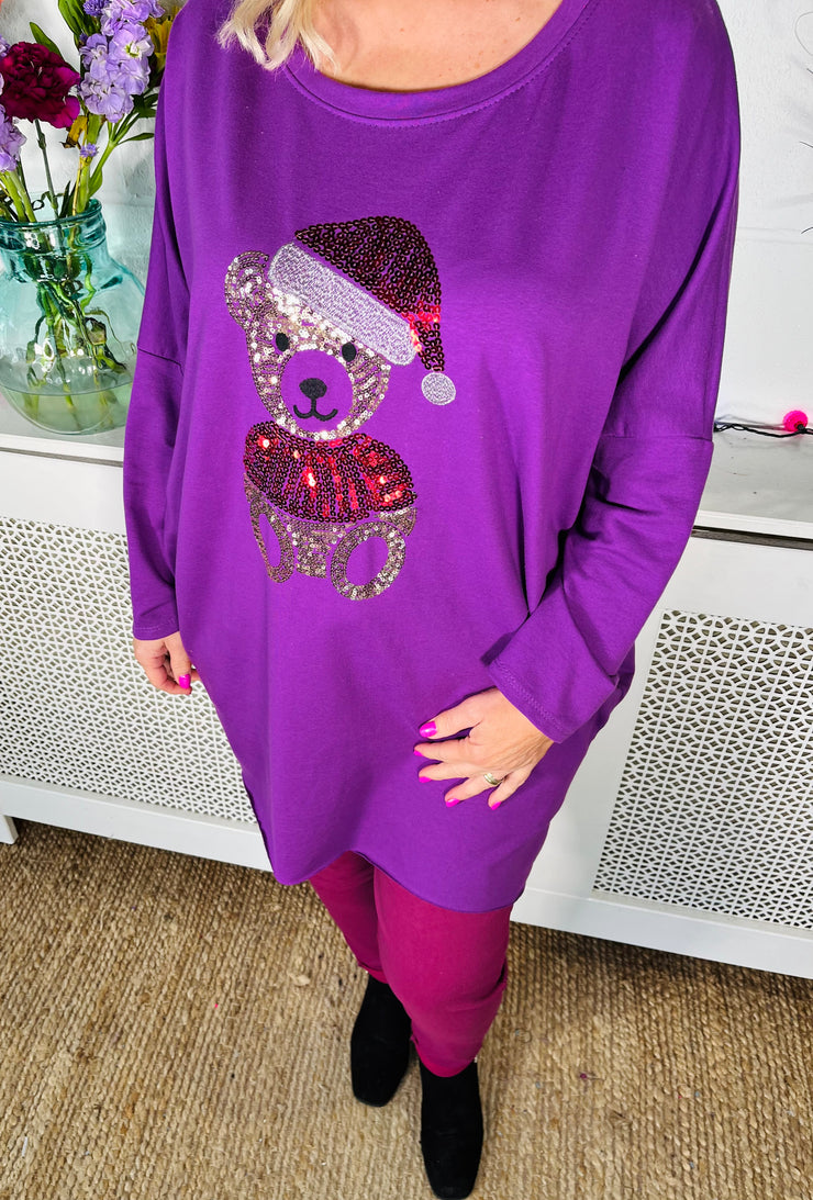 Teddy Christmas Sweatshirt Tunic - Purple