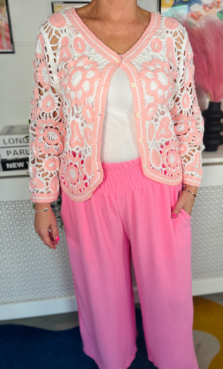 Flash Pop Crochet Cardigan - Baby Pink
