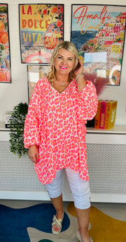 Neon Flare Animal Print Top - Hot Pink