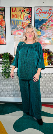 Serenity Glitter Bardot Top - Jade Green