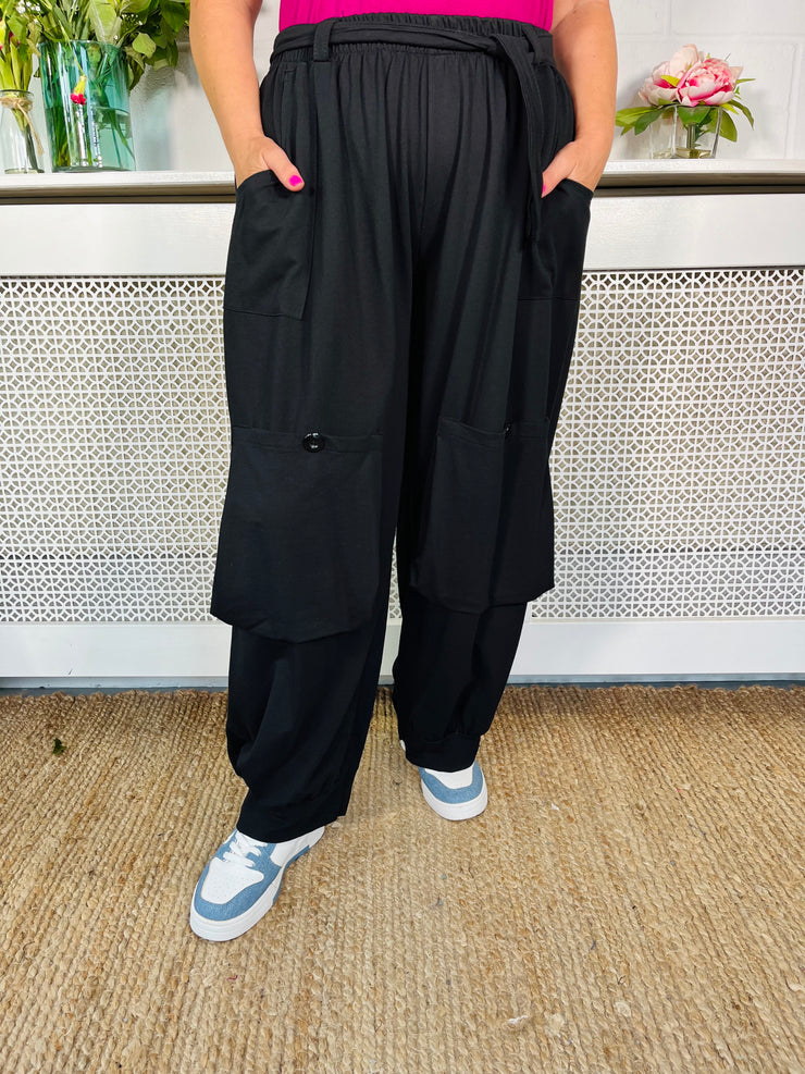 Amy Lou Wide Leg Harem Pants - Black