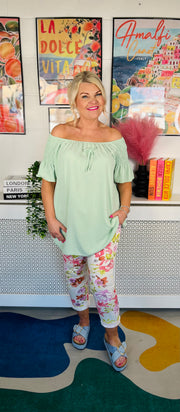 Sugar Rush Ruffle Sleeve Top - Light Sage