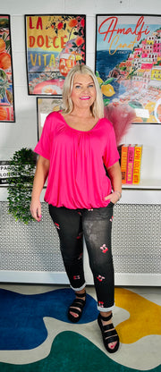 Jo Jo Bubble Hem Tee - Hot Pink