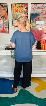 Royal Ribbed Tee - Denim Blue