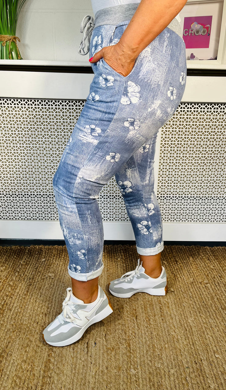 Alice joggers  - Floral Fields - Light Wash